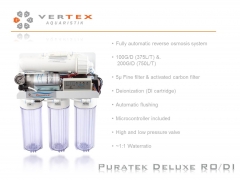 Puratek Deluxe RODI, Full Automated system, Microcontroller, TDS, Pressure Controll, Automated Flush, ~1:1 Water Ratio | DI Cartridge | Activ Carbon Block | Pre Filter 5µ | Pentair Membrane Version 100GpD/375LpD | 200GpD / 700LpD