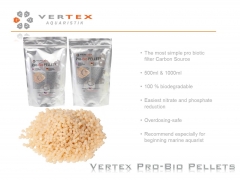 Vertex Pro Bio Pellet, the easiest and most Efficiency way of Solid Carbon Dosing for Pro Biotic Filtration.