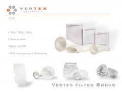 Vertex Filter Socks, 100 to 300 µ Nylon and PP / Filter mount made from Acryl with Titamium Screews available